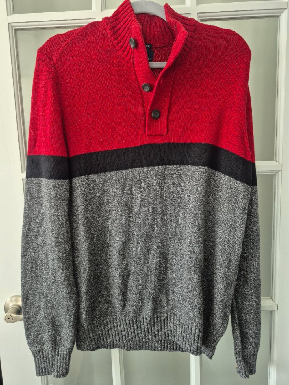NWT J.Crew Colorblock Sweater – Red Black Gray Knit Pullover (Size M)